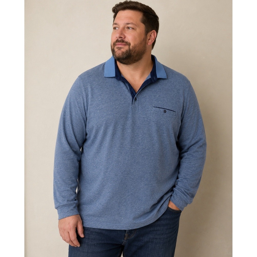 Garnet Clothier Mens Long Sleeve Polo Shirt Navy Blue Size Cotton XXL Office